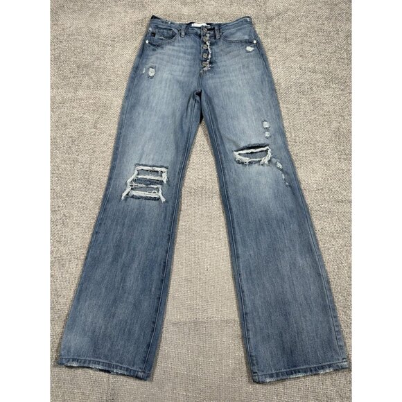 KanCan Blue Distressed Flare Jeans - Picture 1 of 12
